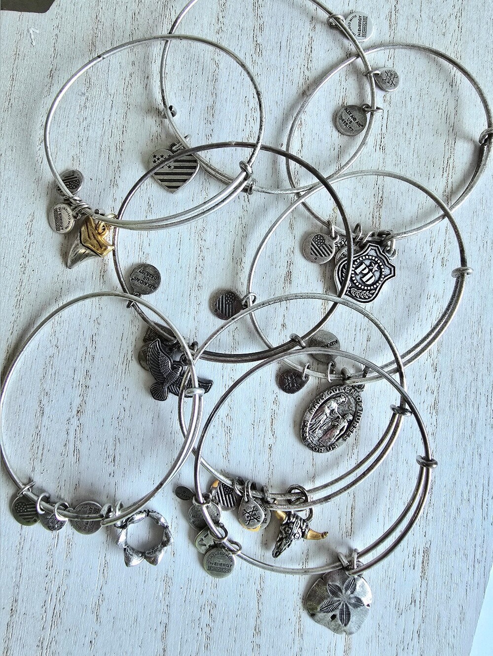 Alex and Ani Silver Tone Multi-Charm Stackable Bracelets  Set Of 8